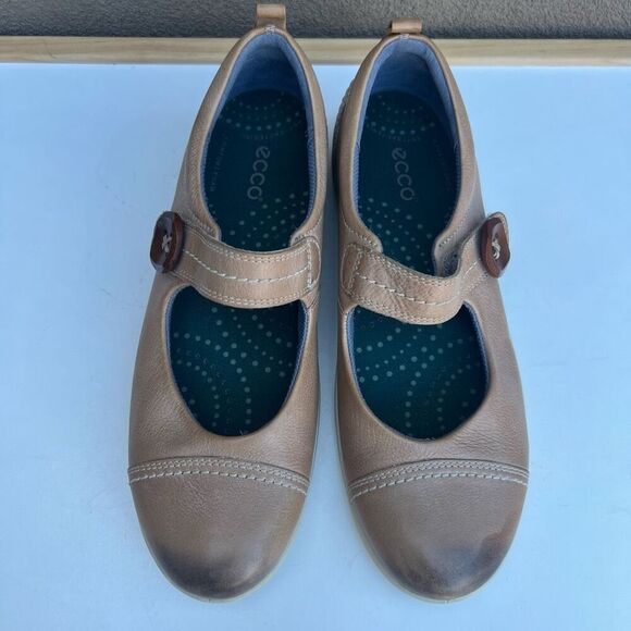 Ecco Mary Jane Shoes 40 US 9.5 Comfort Walking Tan Brown Leather Academia Boho - Picture 3 of 10